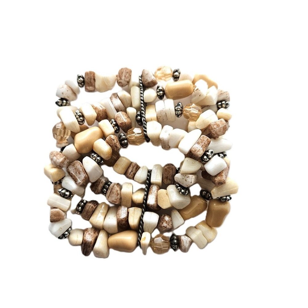 Beaded 4 strand statement bracelet | beige beaded bracelet